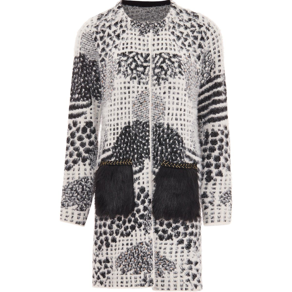 Faina Strickjacke Damen wollweiß schwarz
