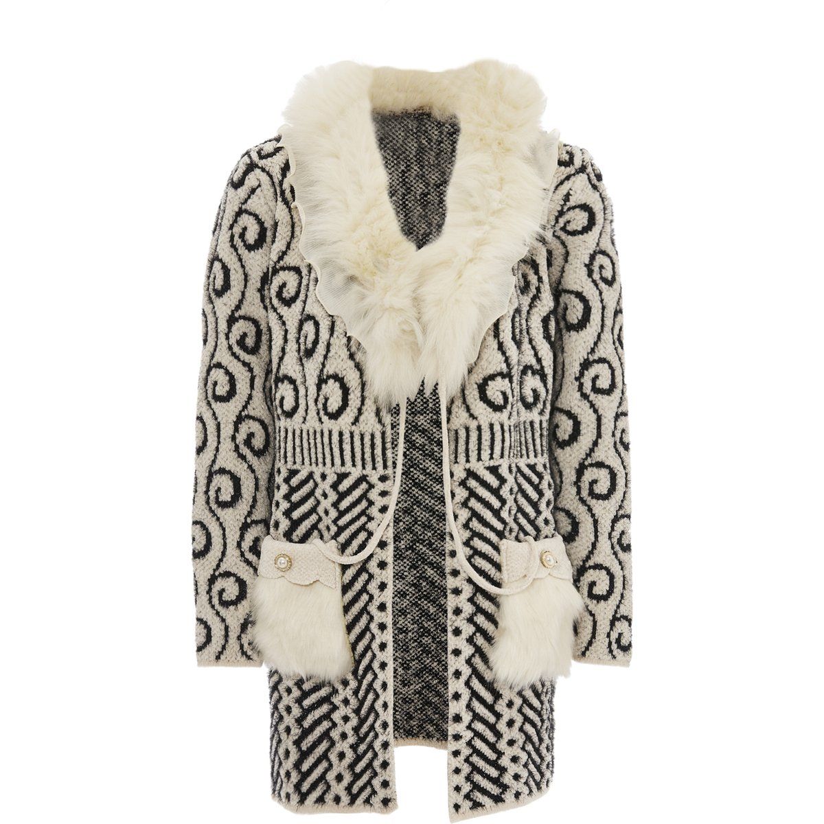 Faina Strickjacke Damen wollweiß schwarz