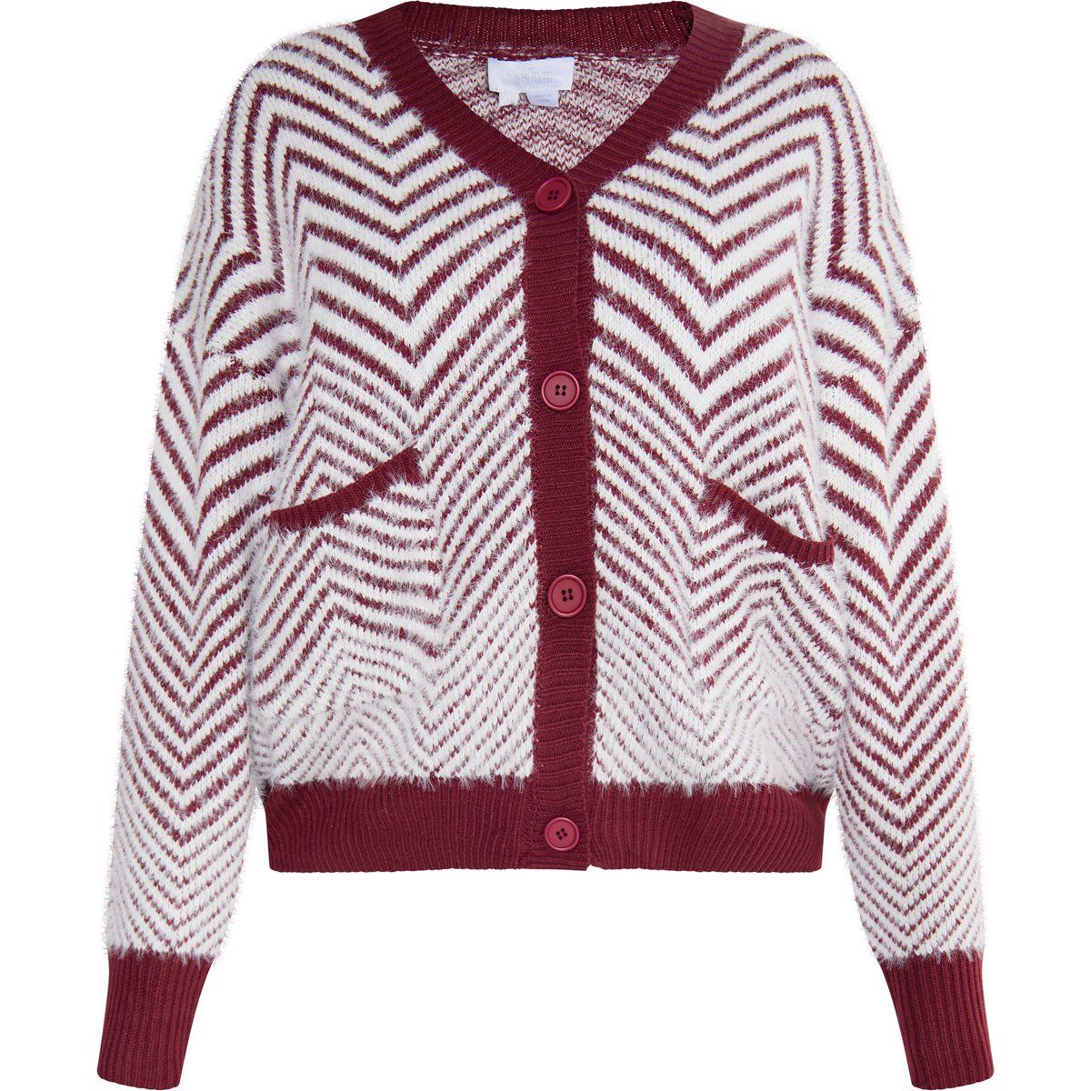 usha Strickjacke Damen Dunkelkirschrot Weiss