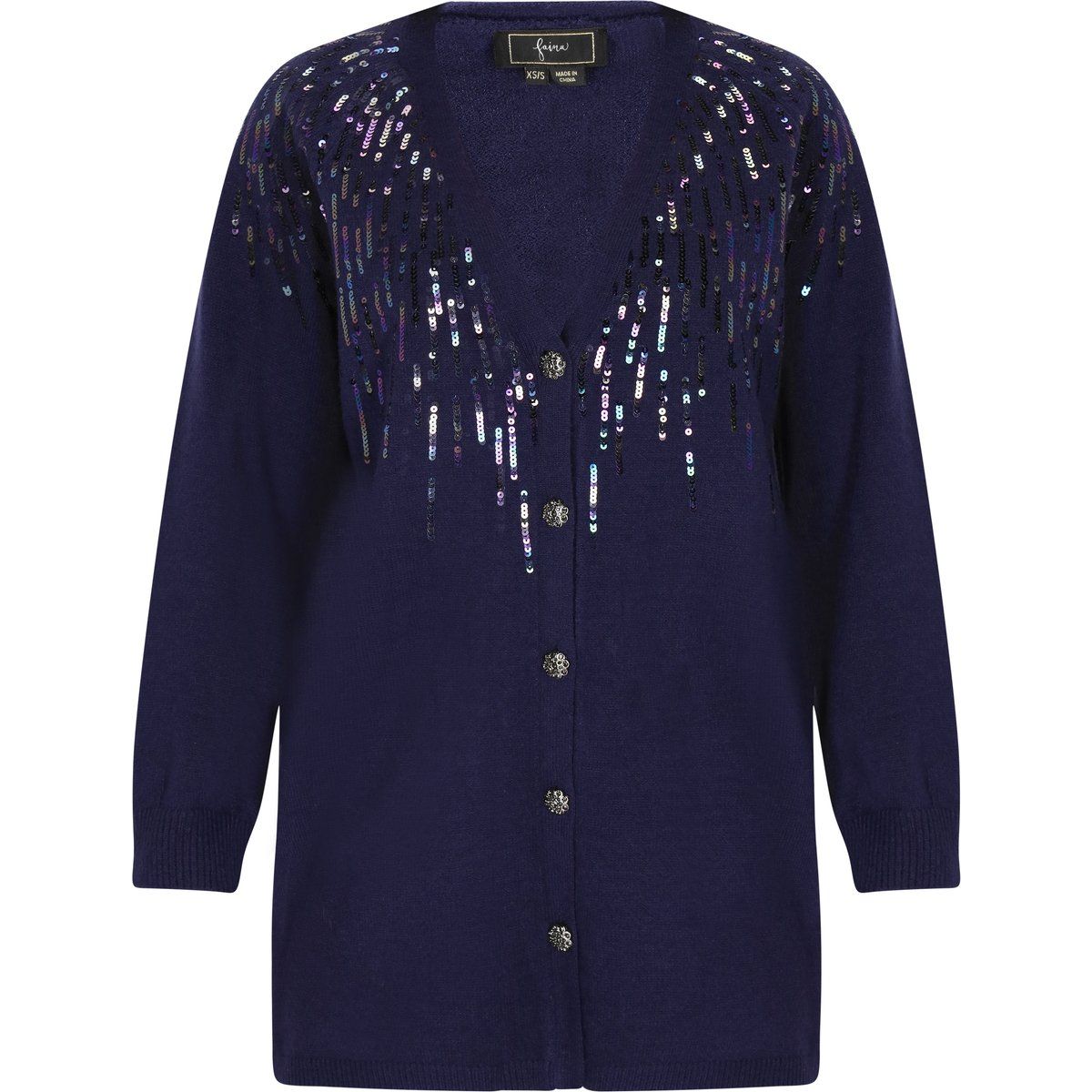 Lange Strickjacke mit Paillettenbesatz