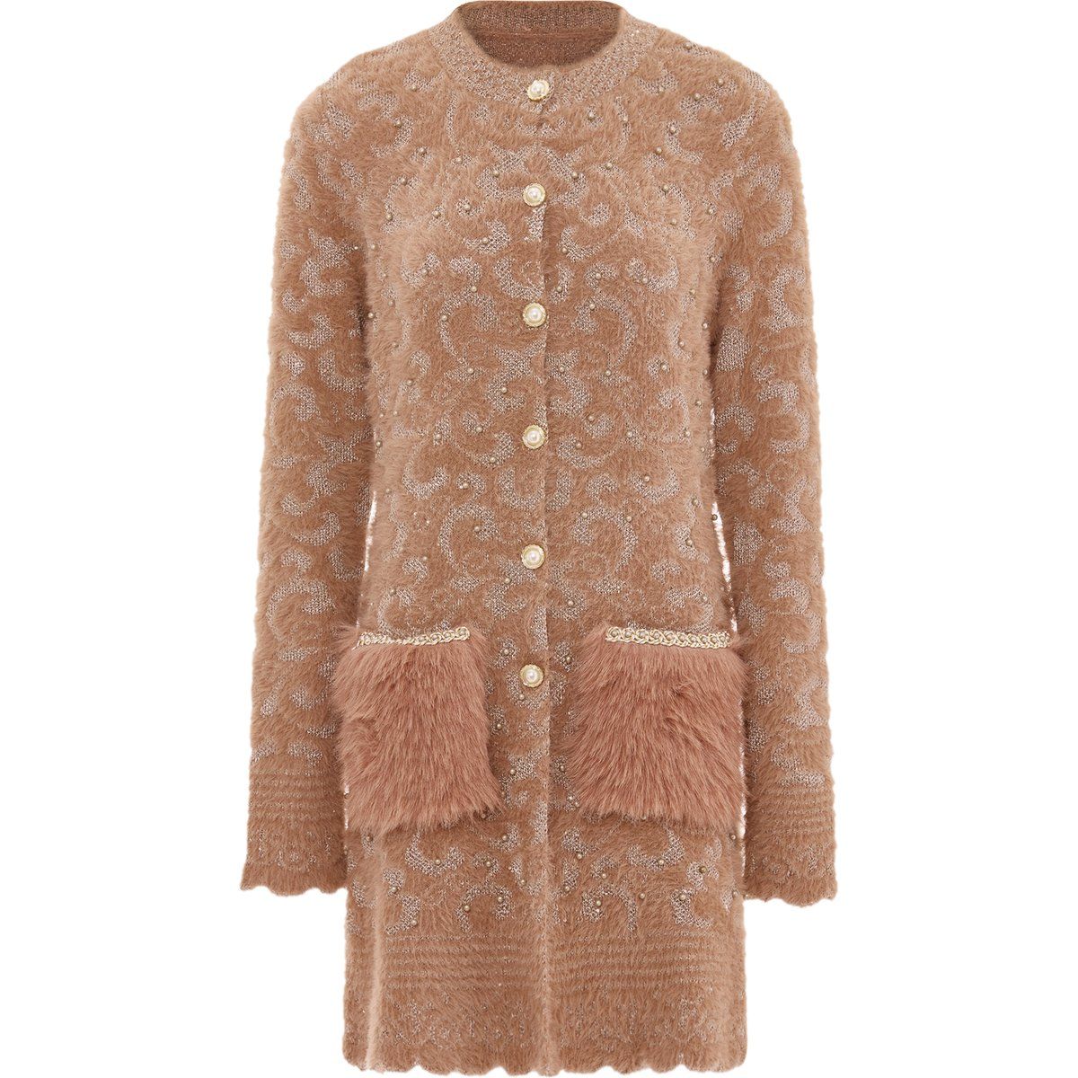 Faina Strickjacke Damen Dunkelrosa Rosa Gold