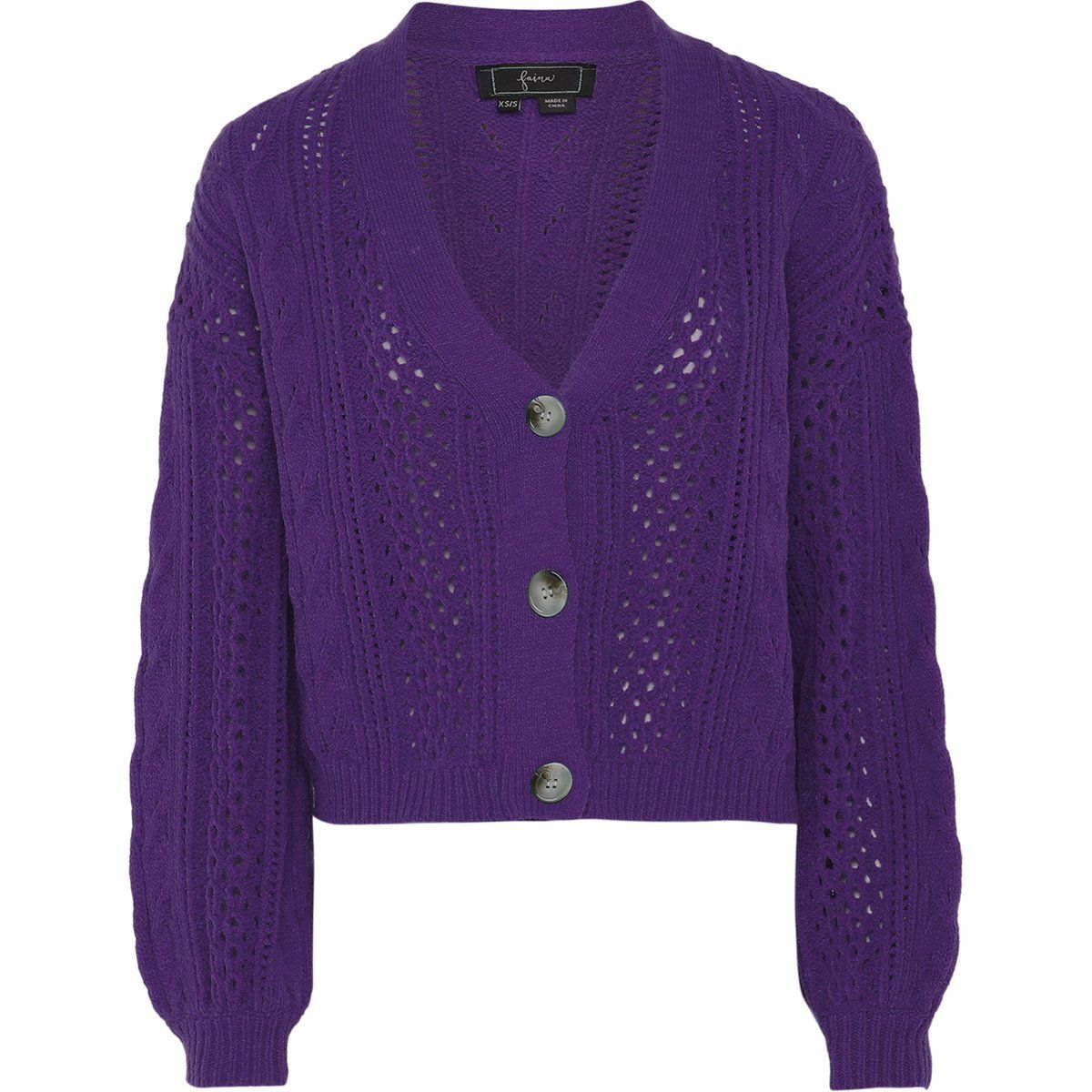Kurze Strickjacke mit Lochmuster und Knöpfen