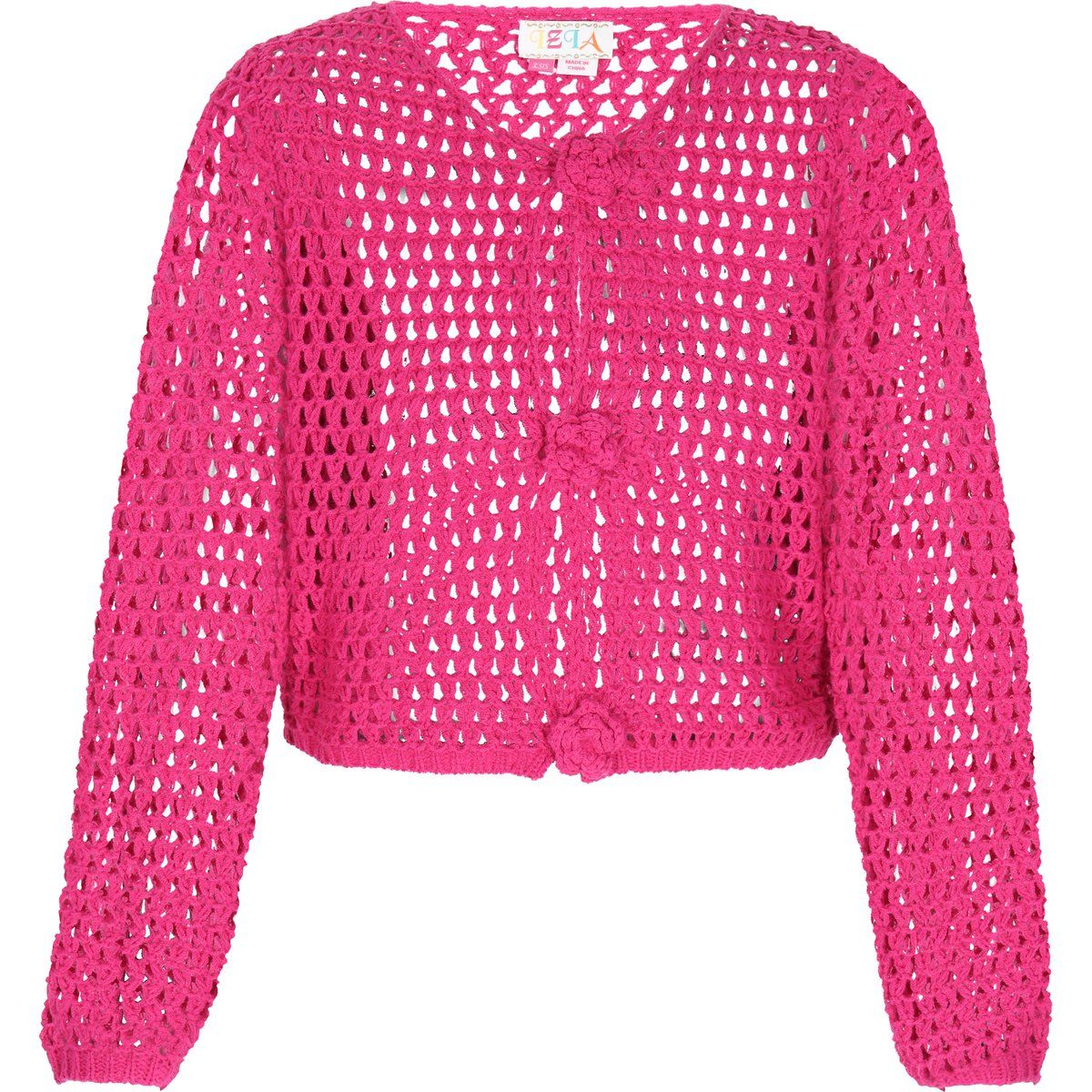Kurze Häkeljacke mit Blumenapplikationen