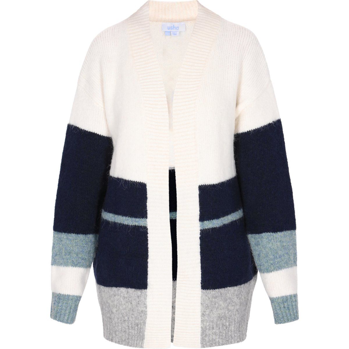 Farbblock-Strickjacke mit offener Vorderseite
