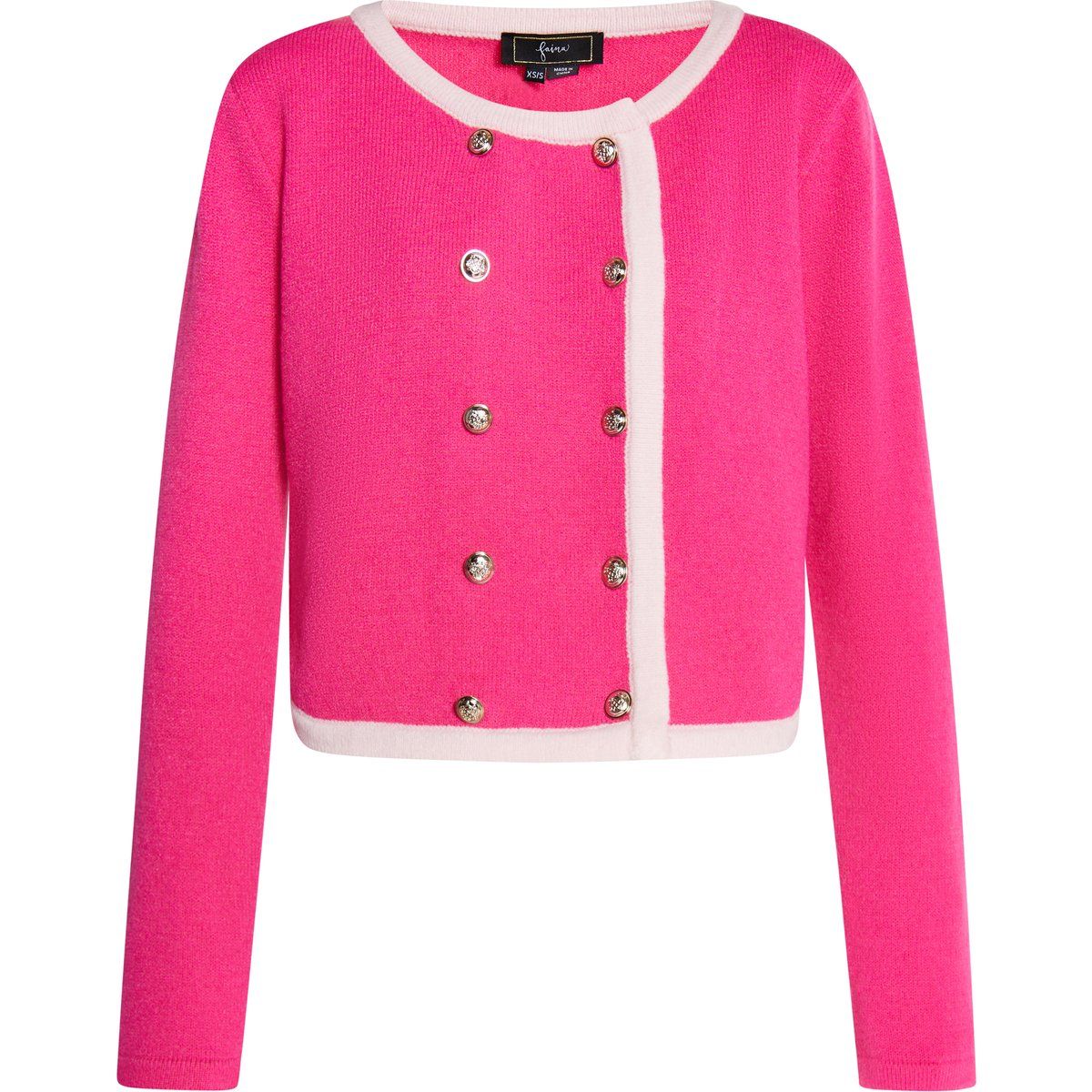 Kurze Doppelreihige Strickjacke mit Borte