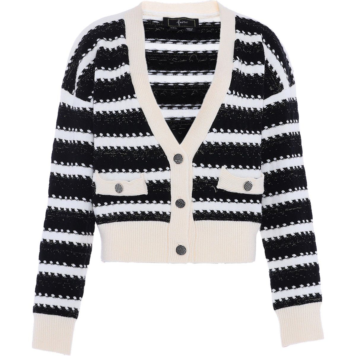 Faina Strickcardigan Damen wollweiß schwarz
