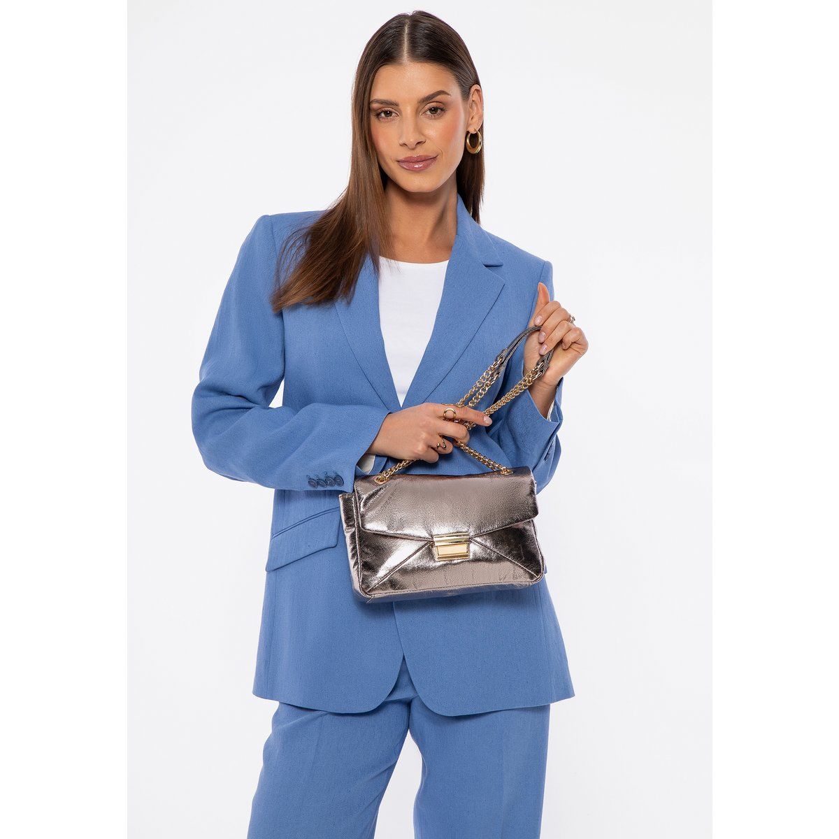 Metallic Schultertasche aus Kunstleder
