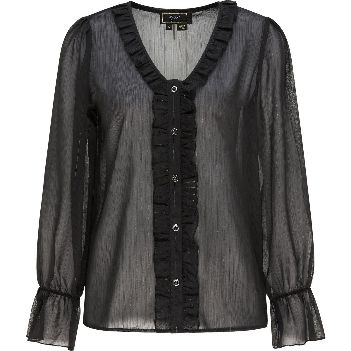 Rüschenbluse mit Knopfleiste und langen Ärmeln