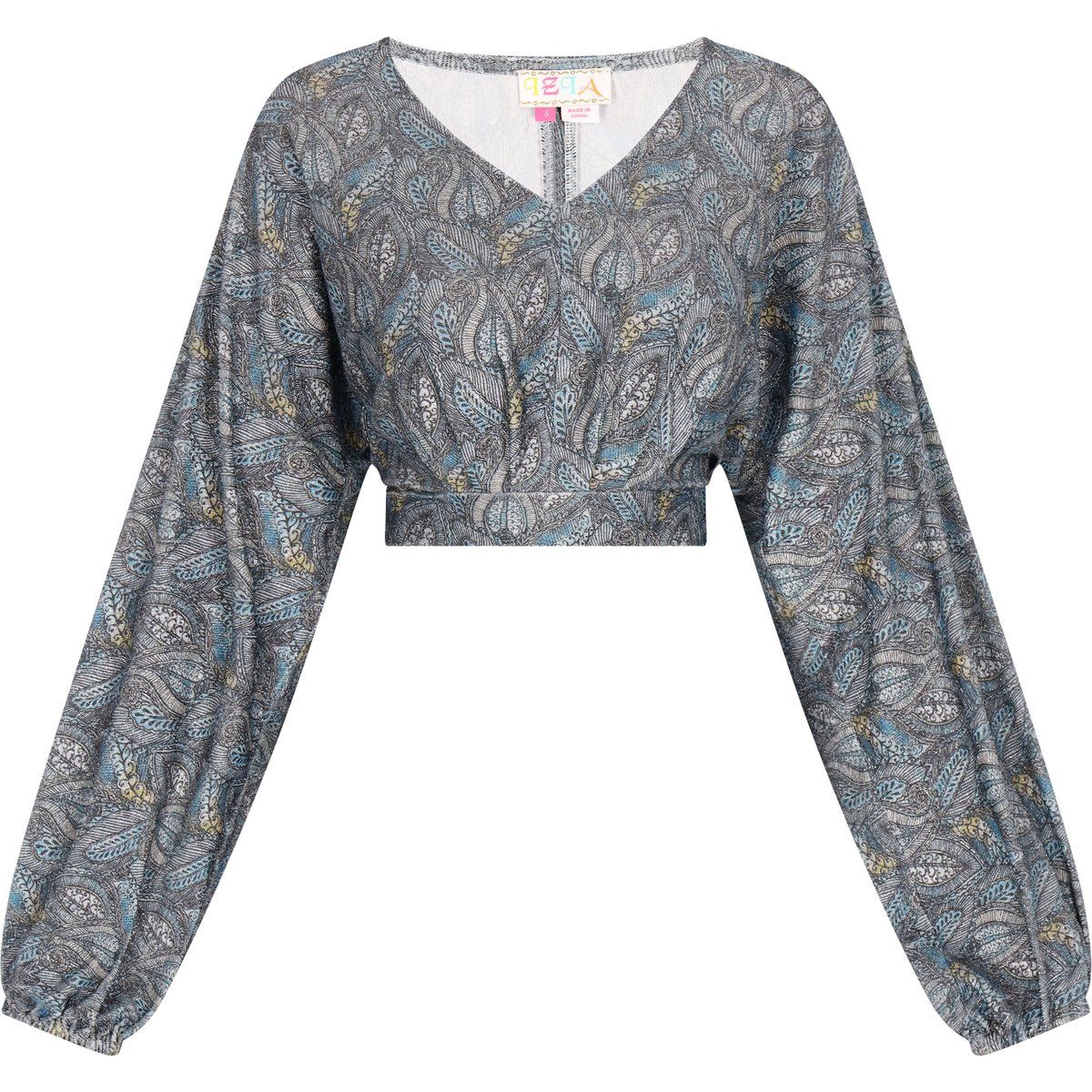 Gemustertes Crop-Top mit langen Ärmeln