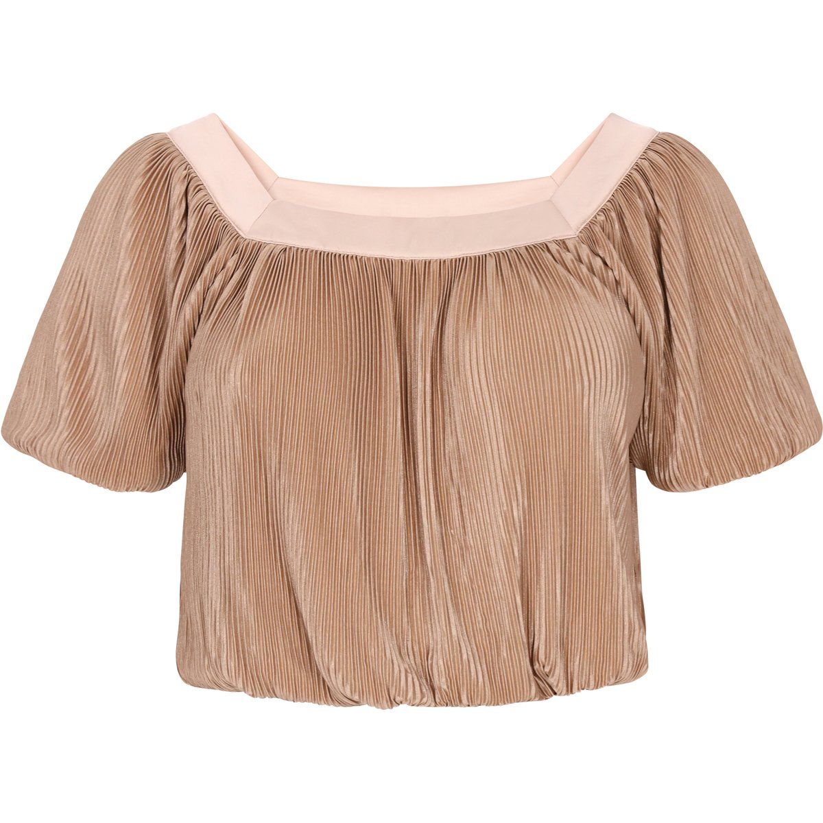 Glänzende Plissee-Bluse mit Karree-Ausschnitt