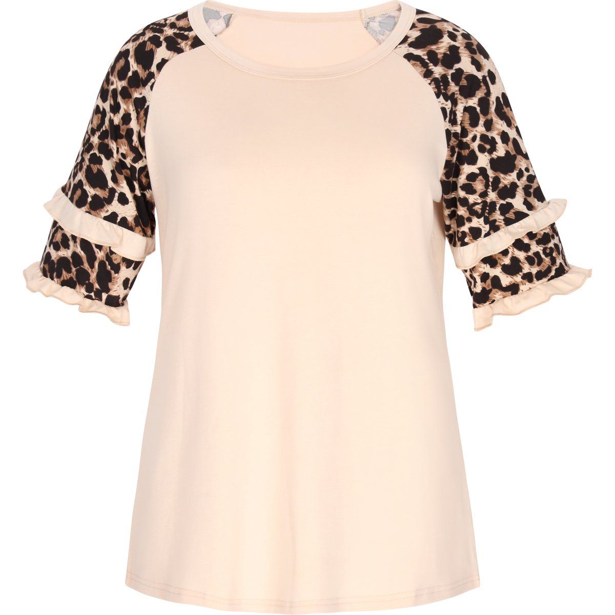 Leopard Ärmel Rüschenbesatz Top