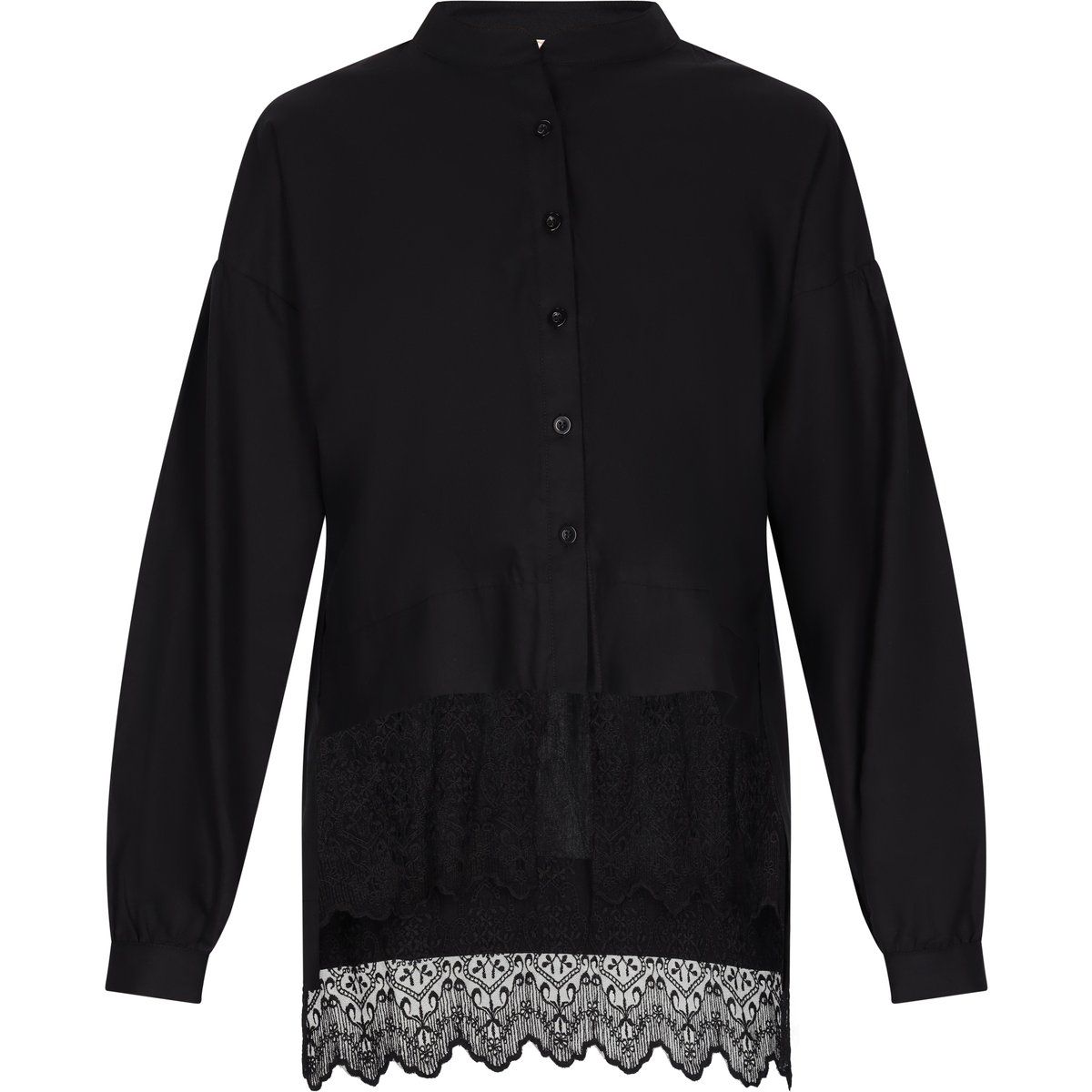 Damen Bluse mit Knopfleiste und Spitzensaum