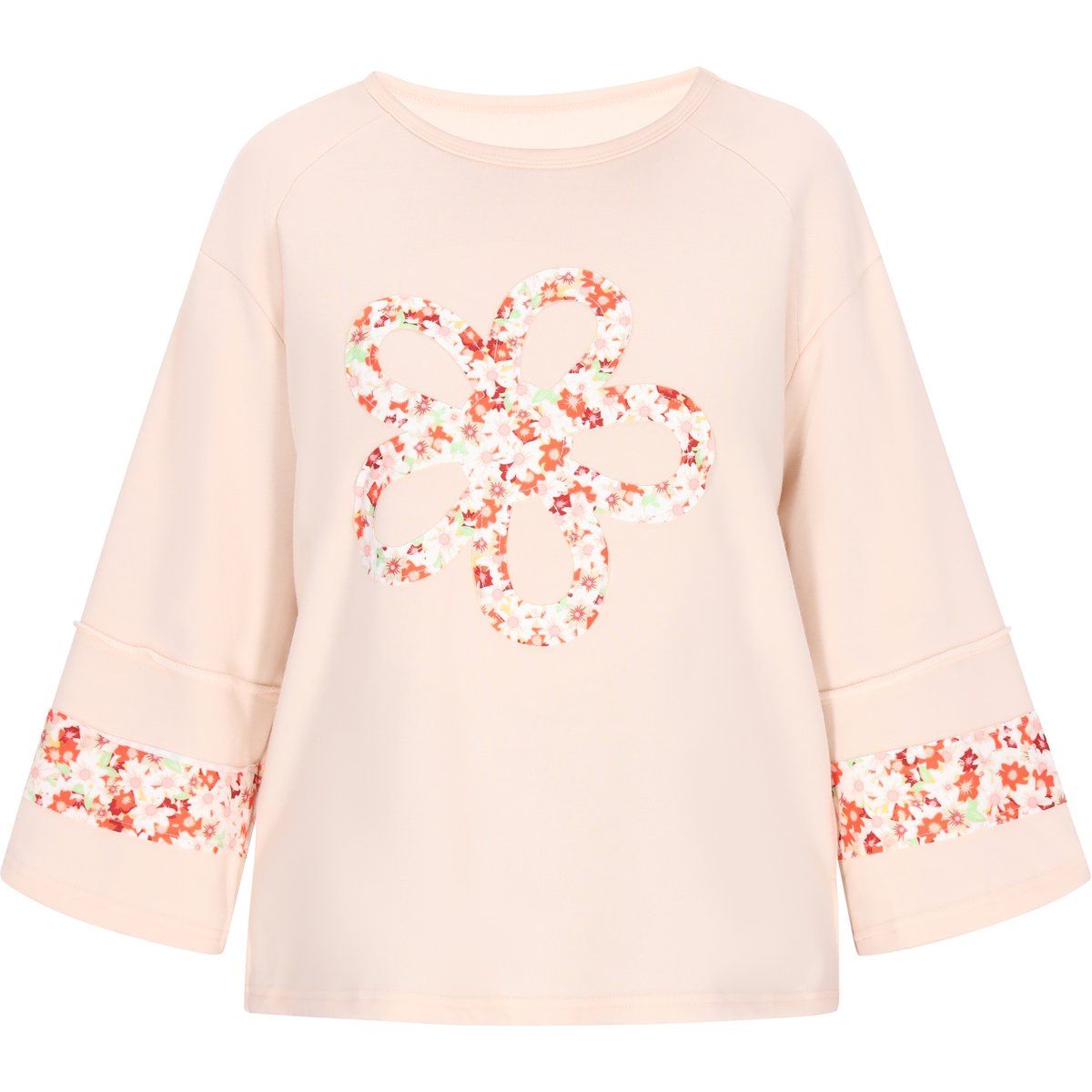 Sweatshirt mit floraler Applikation Baumwollmischung