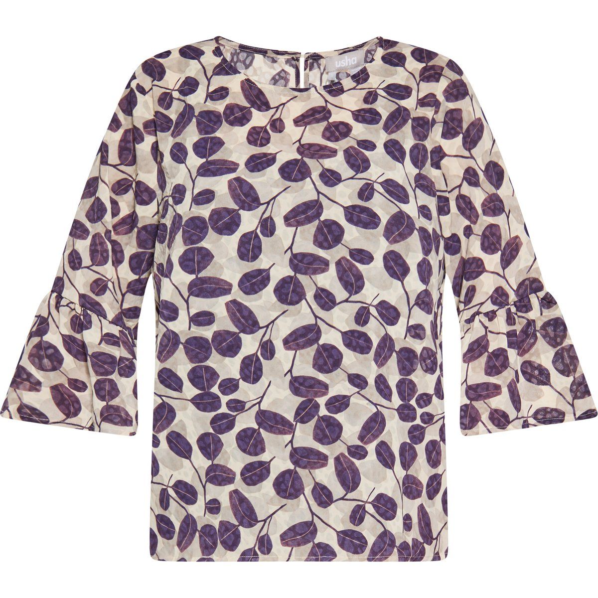 Bluse mit Blätterprint und ausgestellten Ärmeln