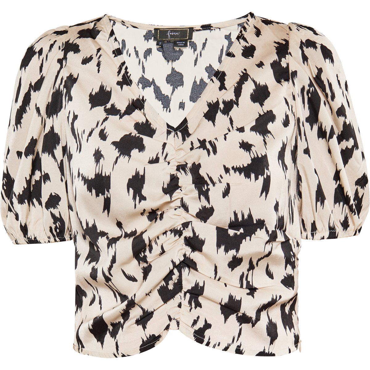 Bluse mit Animal-Print und Raffungen vorne