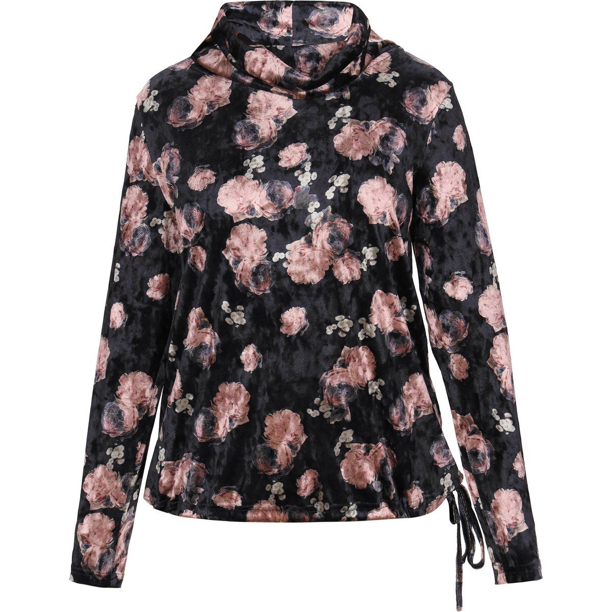 Samtbluse mit Wasserfallausschnitt und Blumenmuster