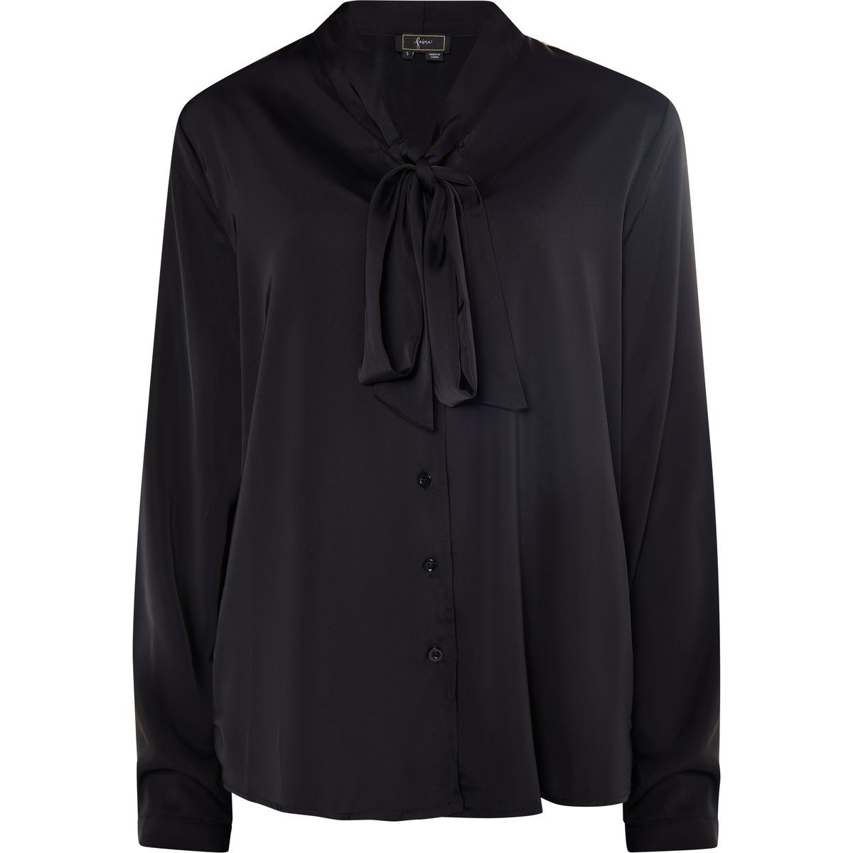 Schwarze Satinbluse mit Schluppenkragen