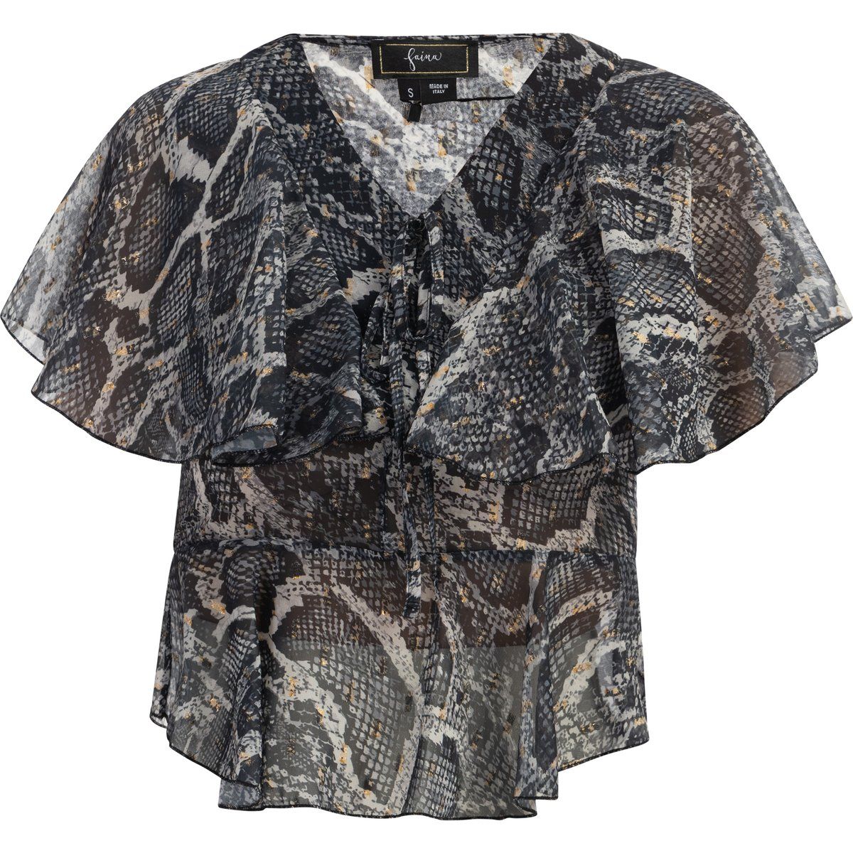 Bluse mit Schlangenmuster und Rüschenärmeln