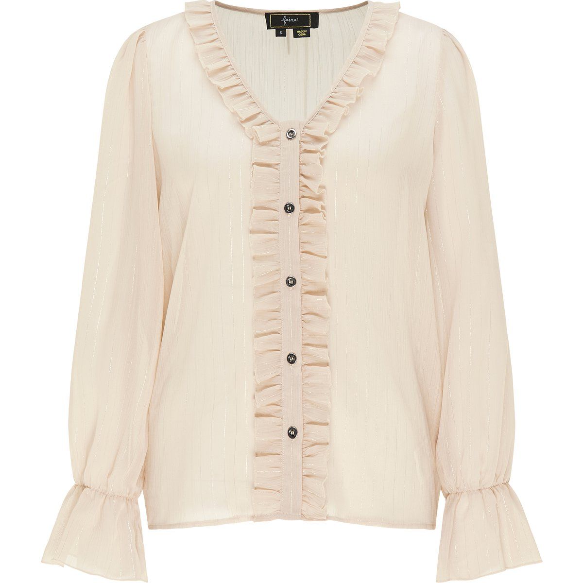 Rüschenbluse mit Knopfleiste und langen Ärmeln