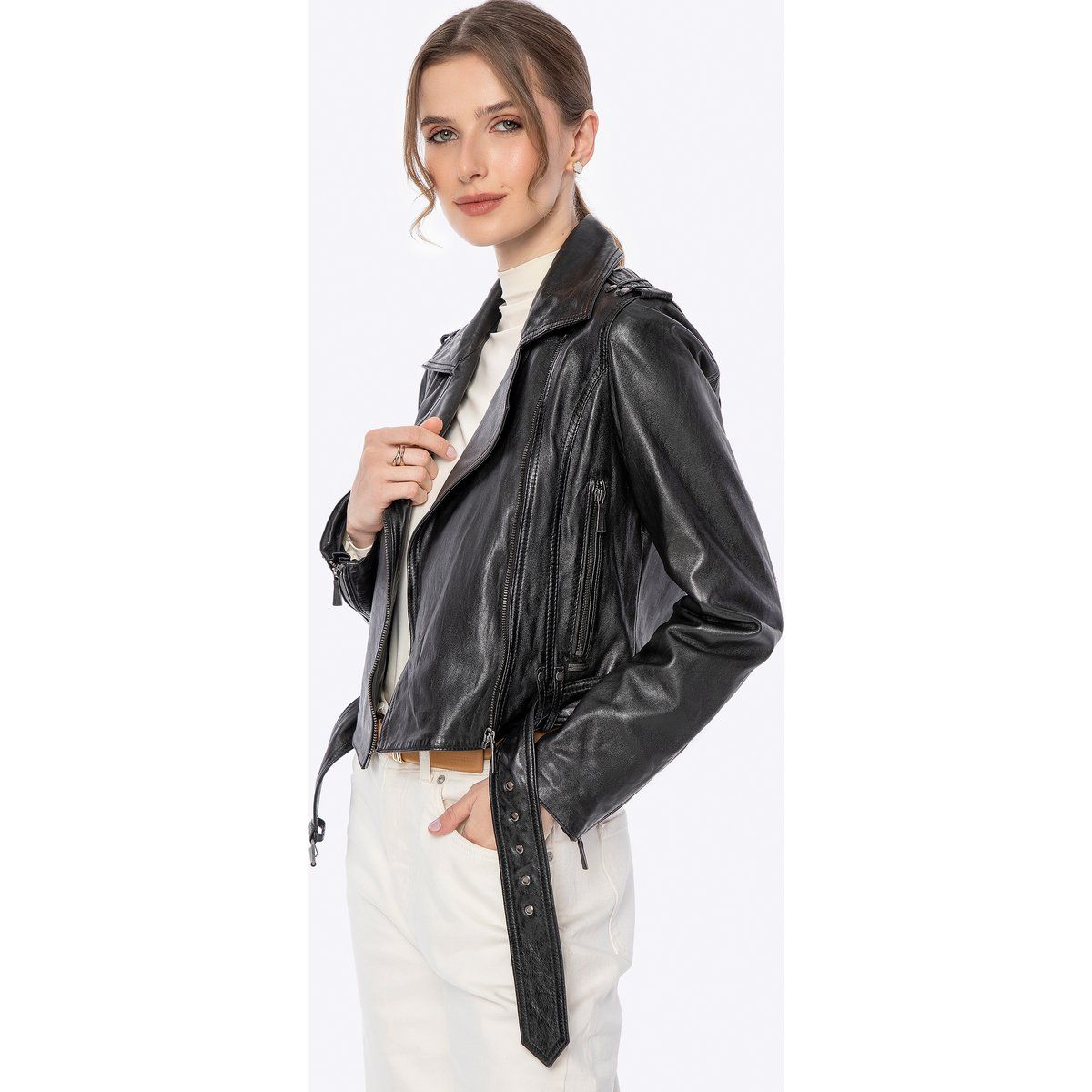 Damen Leder Bikerjacke