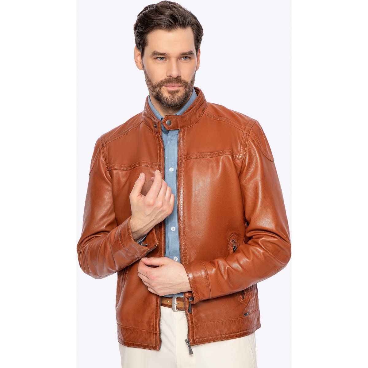 Klassische braune Lederjacke aus Lammnappa