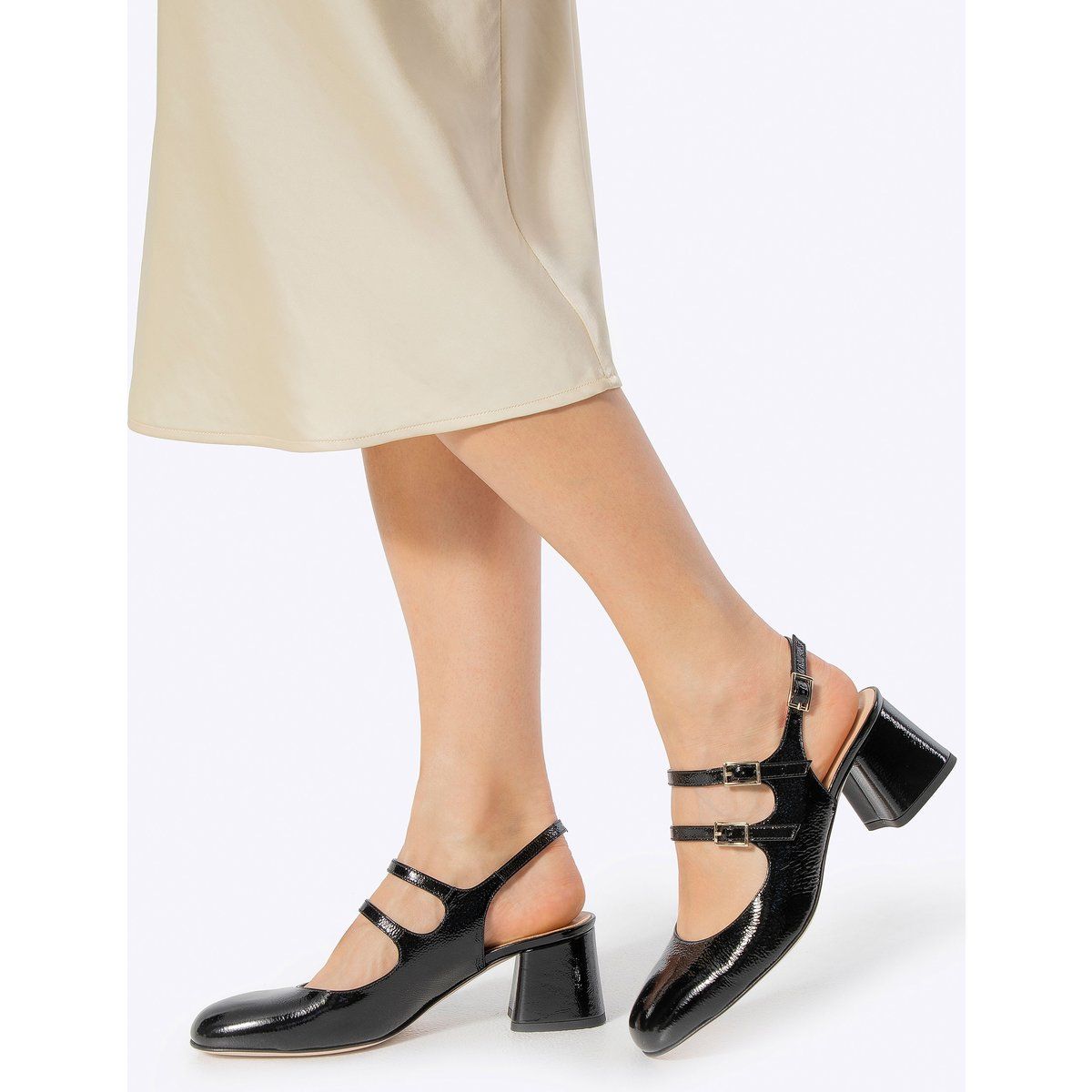 Schwarze Slingback Pumps aus Lackleder
