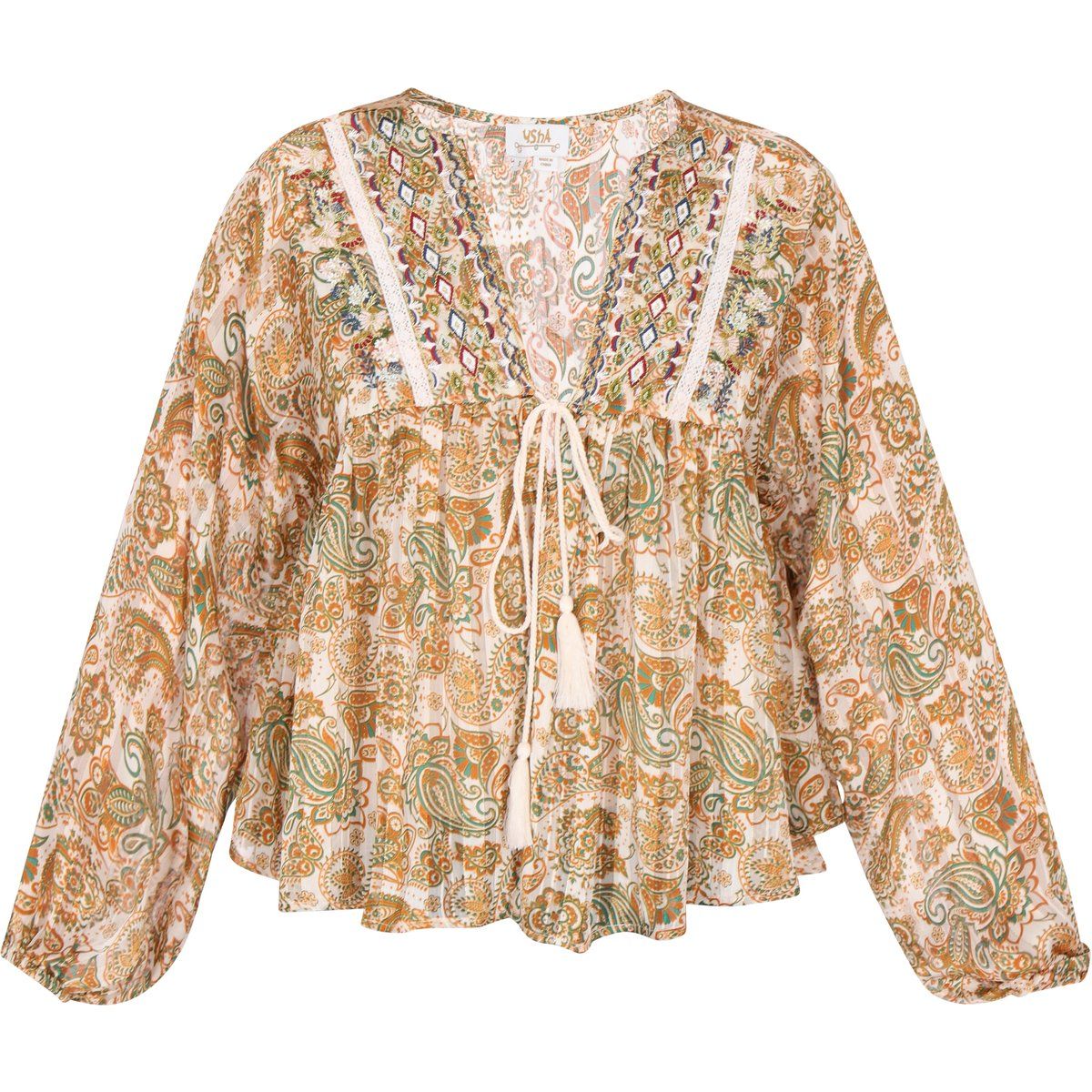 Bestickte Boho-Bluse mit Paisley-Muster