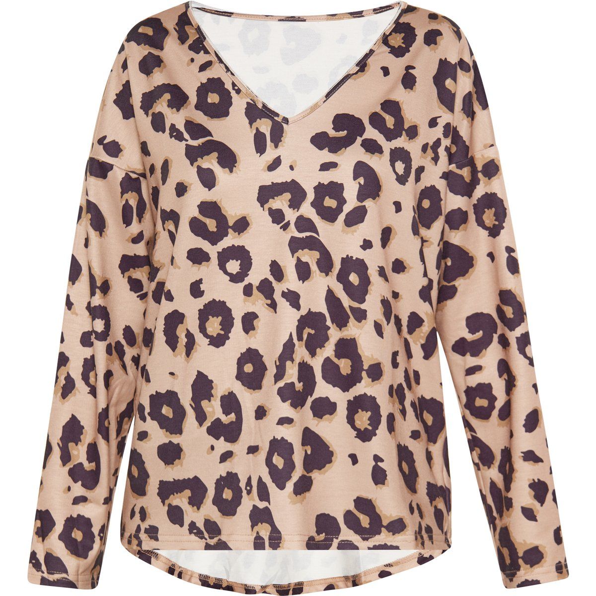 Leopard Print Langarmshirt mit V-Ausschnitt