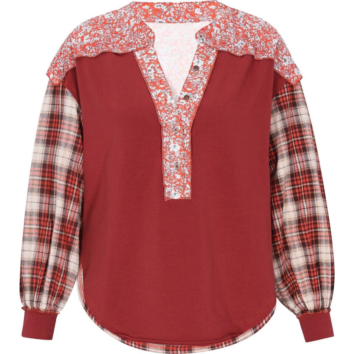 Patchwork-Bluse mit langen Ärmeln