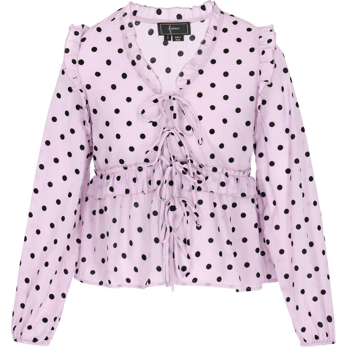 Gepunktete Bluse mit Rüschenbesatz