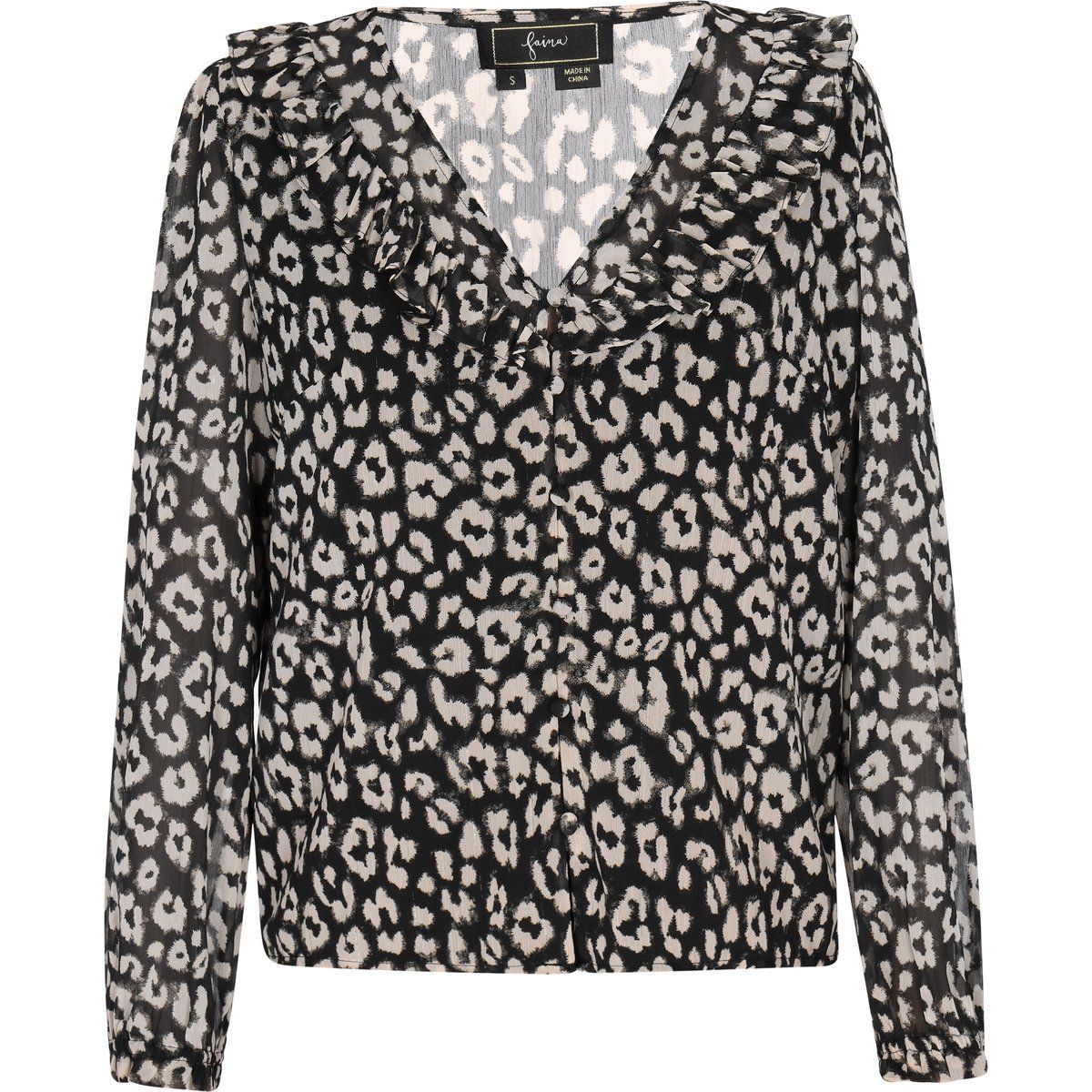 Leopardenmuster Bluse mit Rüschenkragen