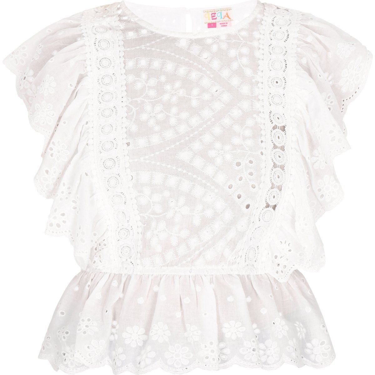 Bluse mit Lochstickerei und Rüschen