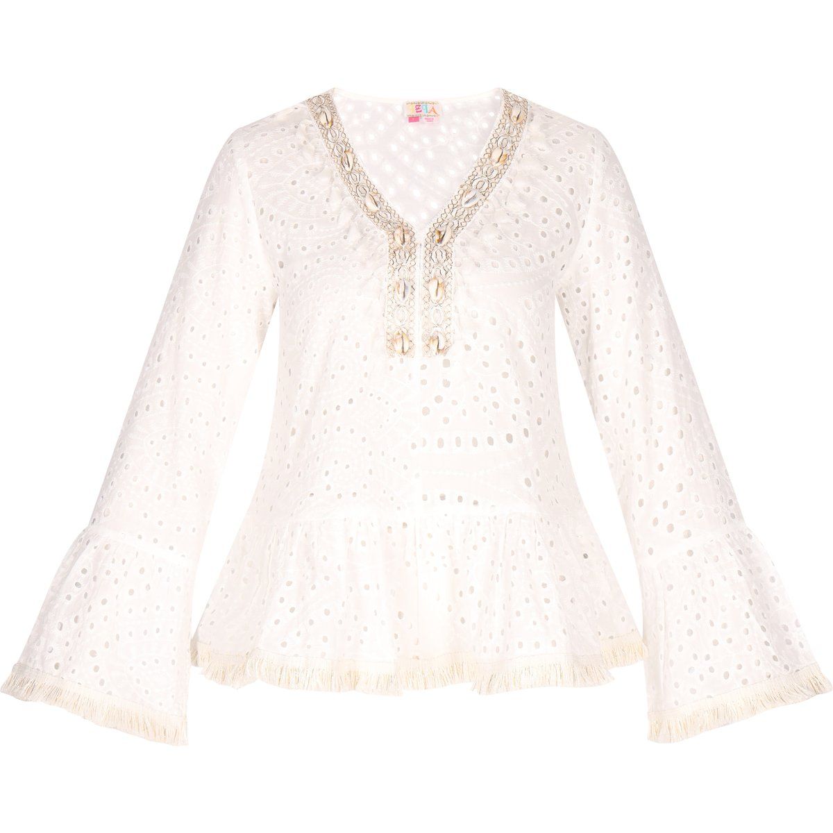 Durchbrochene Bluse mit Glockenärmeln
