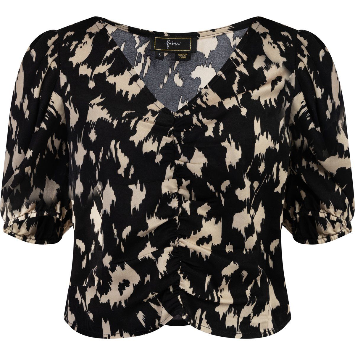 Faina Drapiertes Blusenshirt Damen schwarz/beige