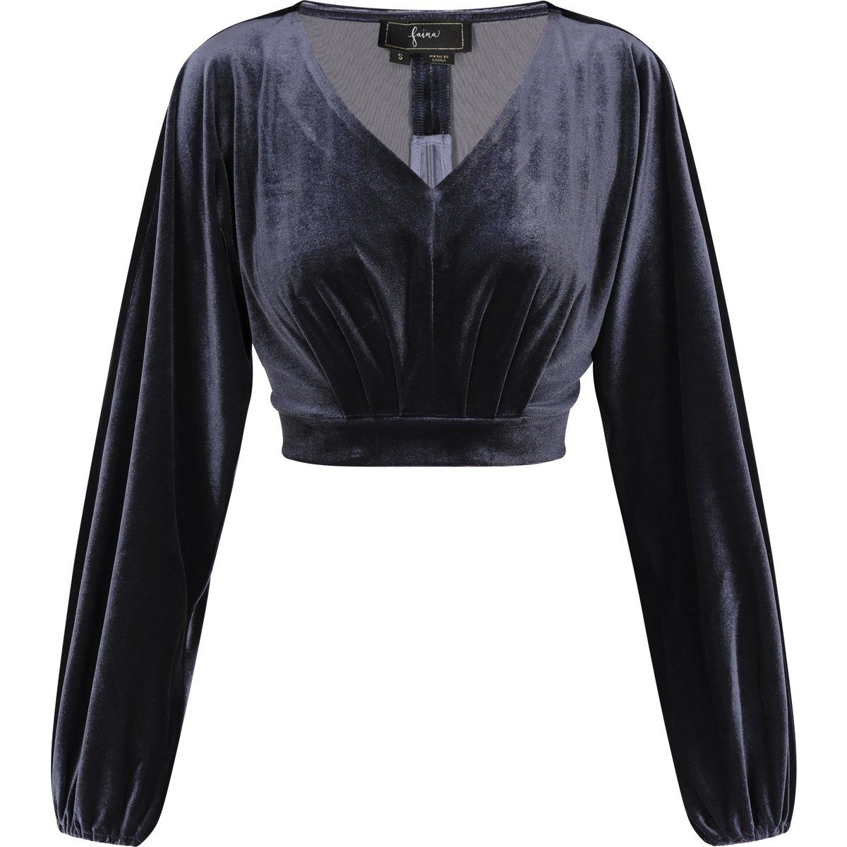 Kurze Samtbluse mit Glockenärmeln