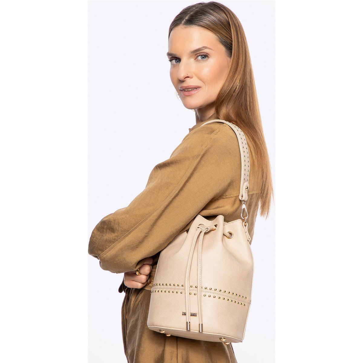 Beige Beuteltasche aus Kunstleder