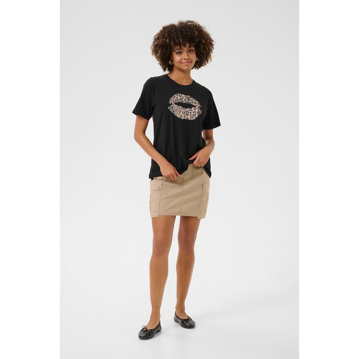 T-Shirt mit Lippenprint, lockerer Schnitt