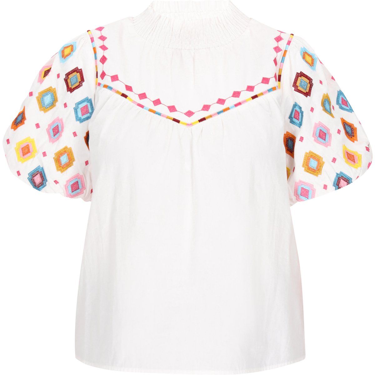 Bestickte Bluse mit Puffärmeln