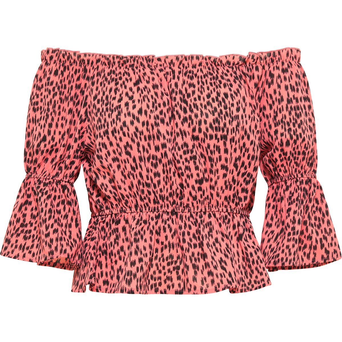 Off-Shoulder Bluse mit Leopardenmuster und Rüschenärmeln