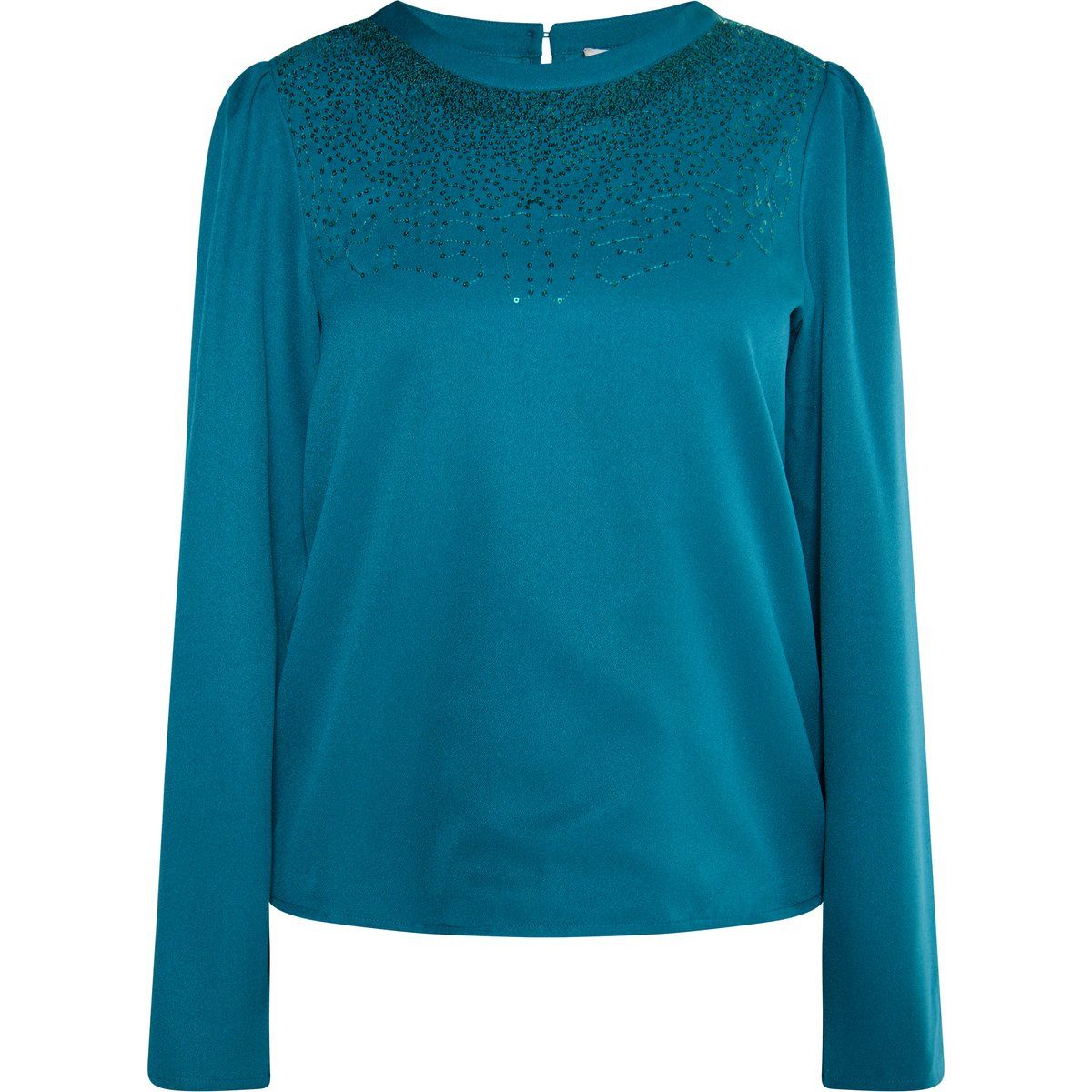 Teal Langarmshirt mit Rundhalsausschnitt und Perlen