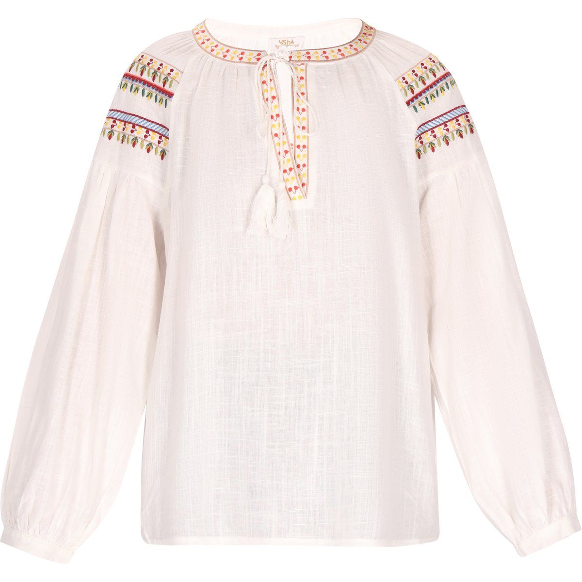 Bestickte Bluse im Bohème-Stil mit Quasten