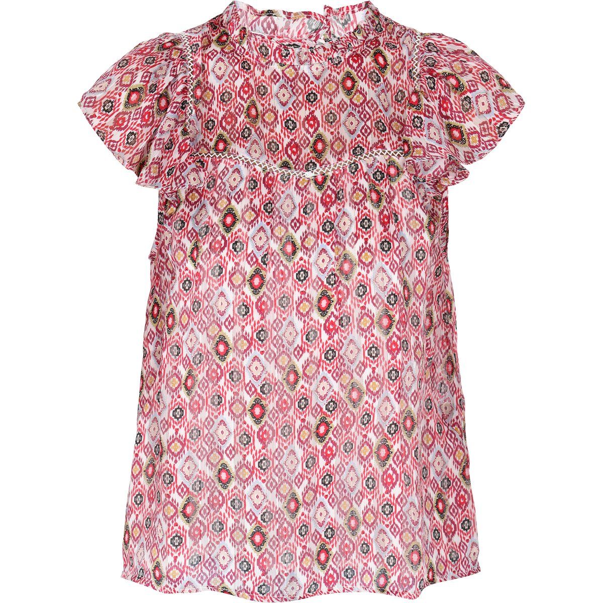Damen Bluse mit Retro-Muster und Rüschenärmeln