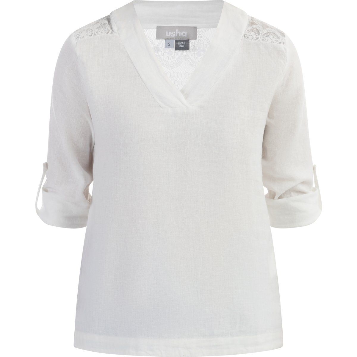 Damen Bluse aus Leinenmischung mit Spitze