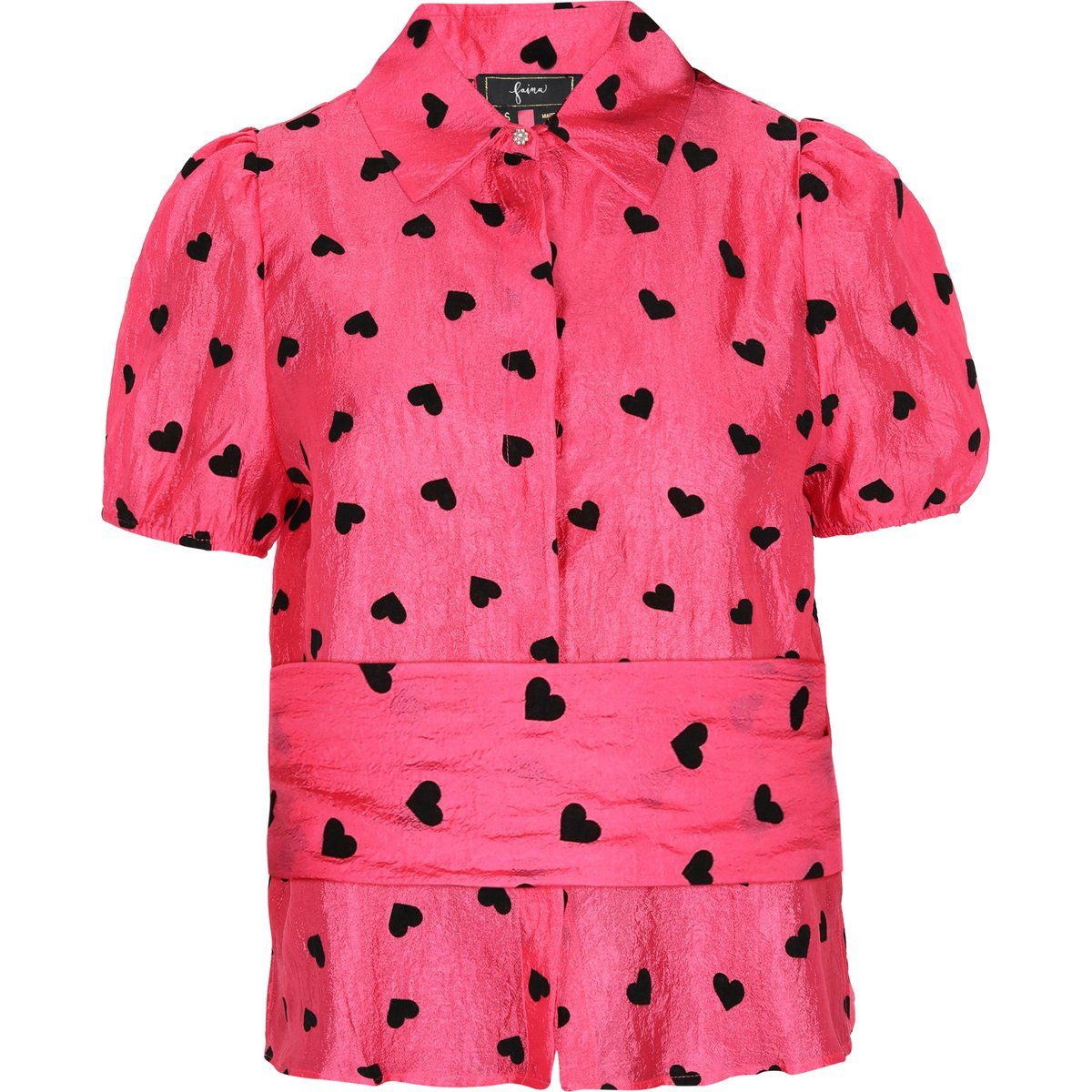 Rosa Bluse mit Herzmuster und Puffärmeln