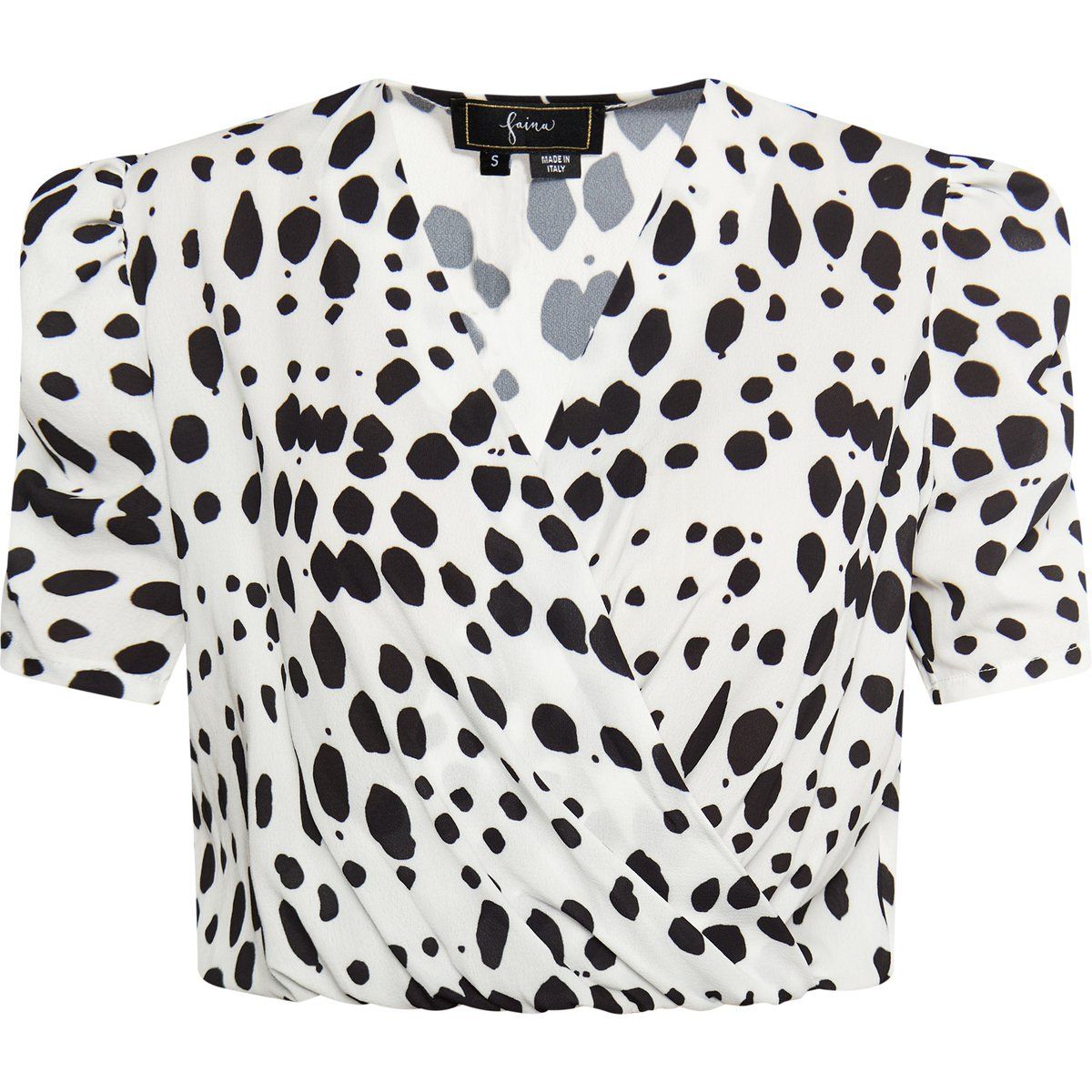 Kurze Wickelbluse mit Dalmatinerprint