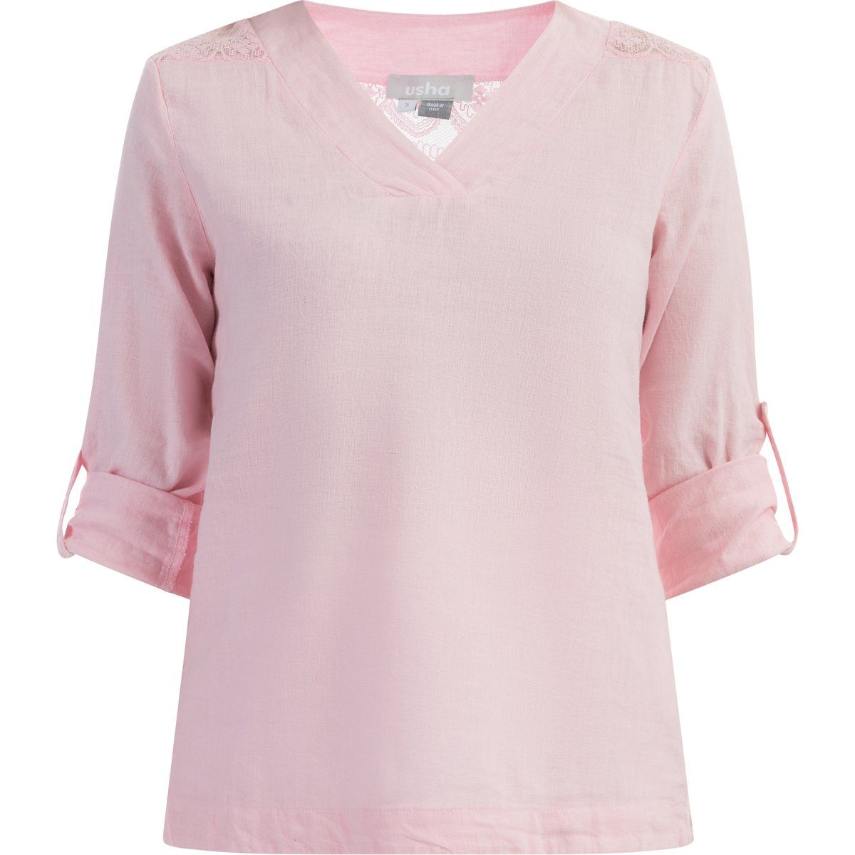 Hellrosa Leinenmischbluse mit Spitze