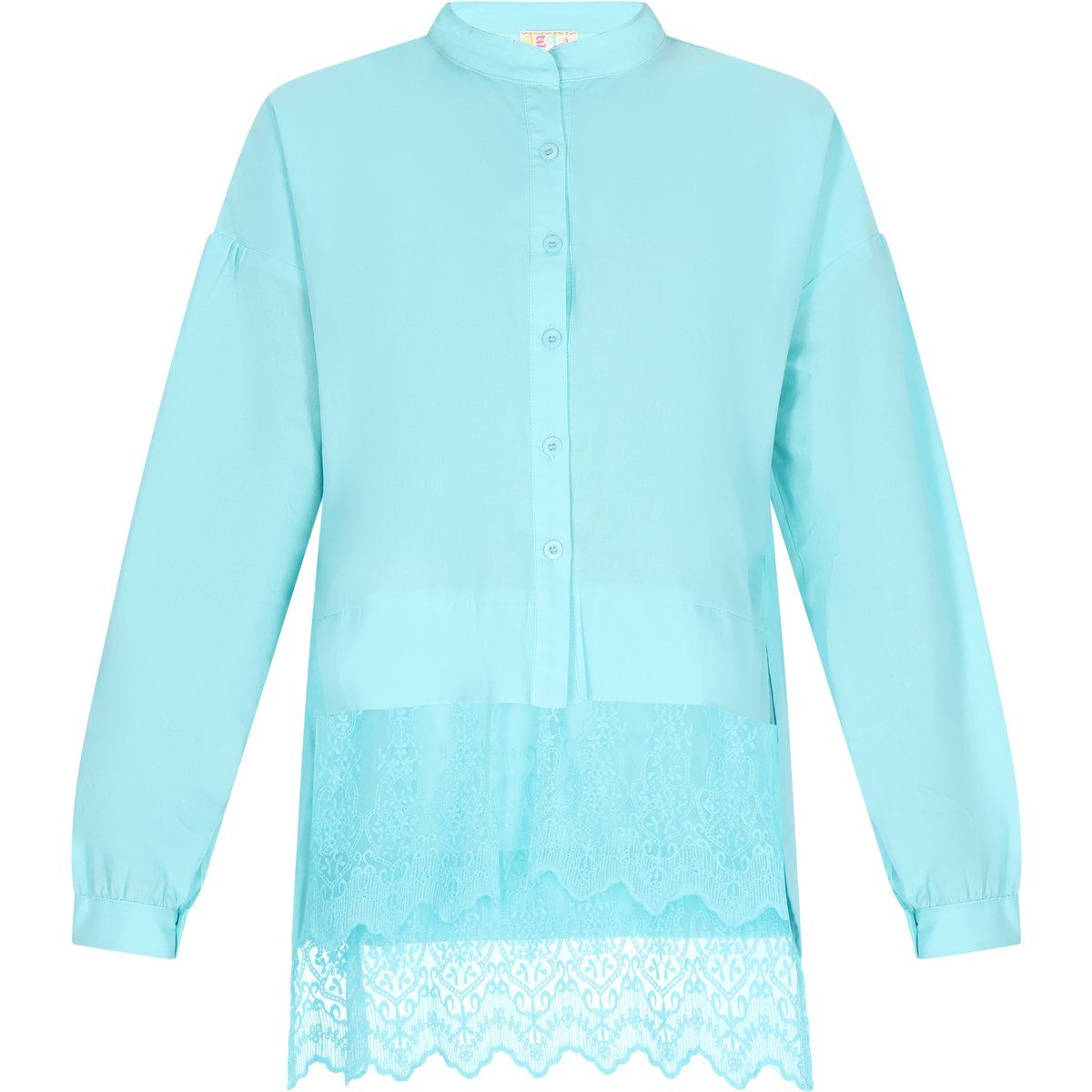 Aqua Bluse mit Knopfleiste und Spitzensaum