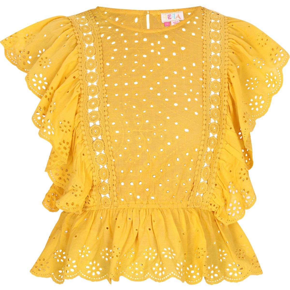 Eyelet Rüschenärmel Peplum Bluse