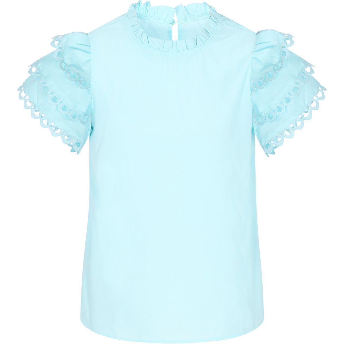 Mintfarbene Bluse mit Rüschen und kurzen Ärmeln