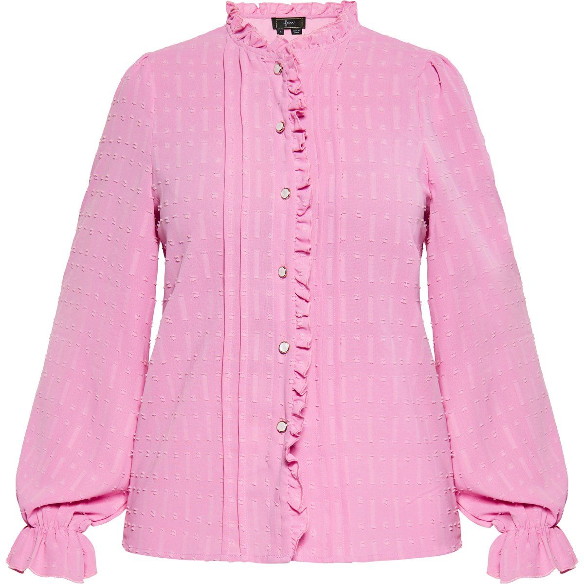 Rüschenbluse mit hohem Kragen und langen Ärmeln